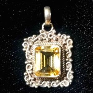 Emerald Cut Citrine in 925 Steling Pendant